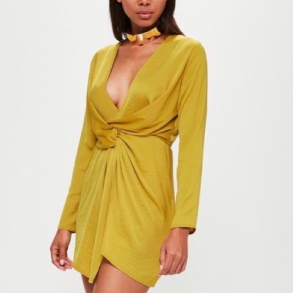 Yellow Satin Wrap Mini dress from missguided